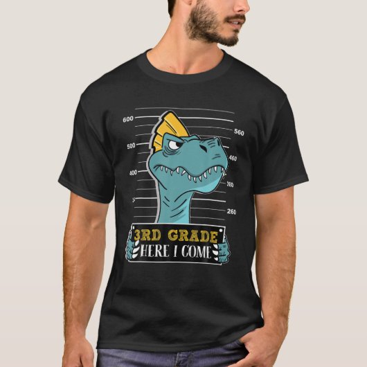 3年生のレックス恐竜の男の子に戻るSに轟音 Tシャツ (正面)