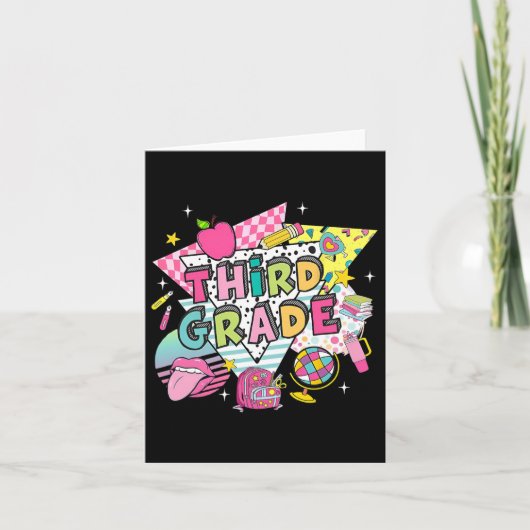 3年生の先生と生徒が学校に戻って幸せなF カード (正面)