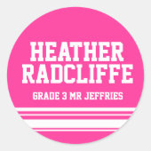 3年生の学校教育名idステッカーピンク ラウンドシール (正面)