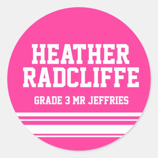 3年生の学校教育名idステッカーピンク ラウンドシール (正面)