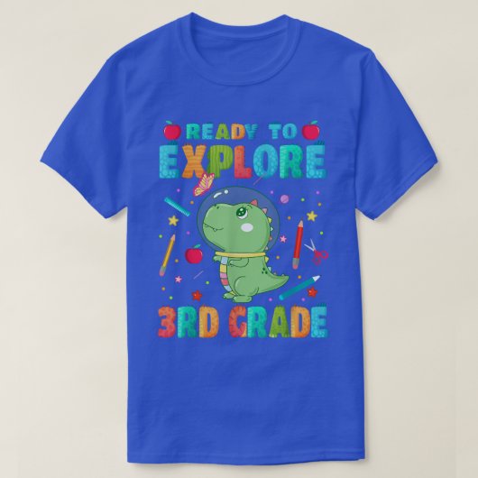 3年生の宇宙恐竜を探索する準備ができて戻る Tシャツ (デザイン正面)