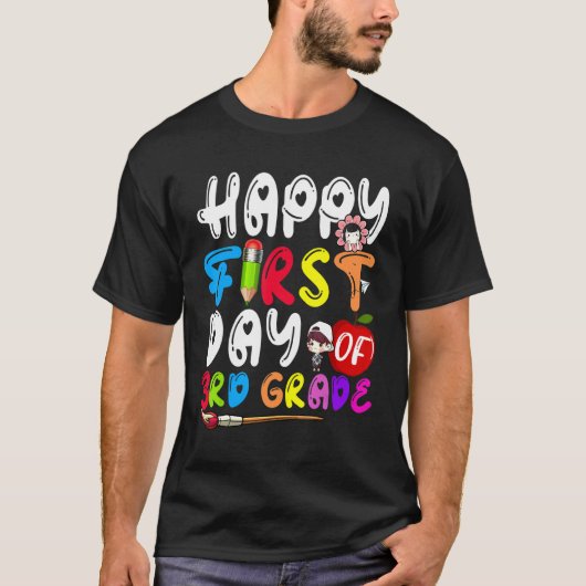 3年生の幸せな1日目先生学生戻る Tシャツ (正面)
