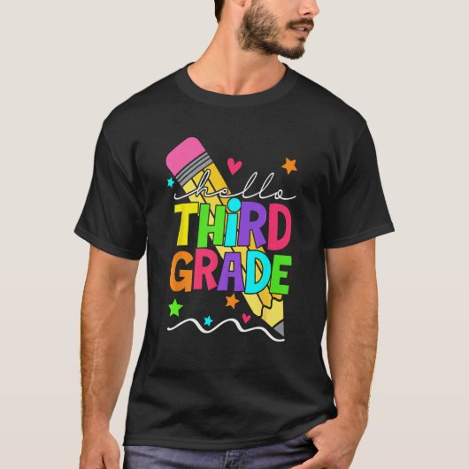 3年生の新学期おめでとう 鉛筆 先生 Tシャツ (正面)