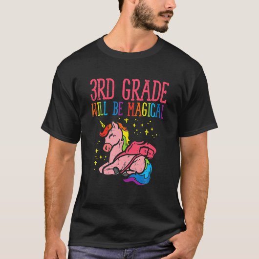 3年生の魔法のユニコーン最初の日の学校 Tシャツ (正面)