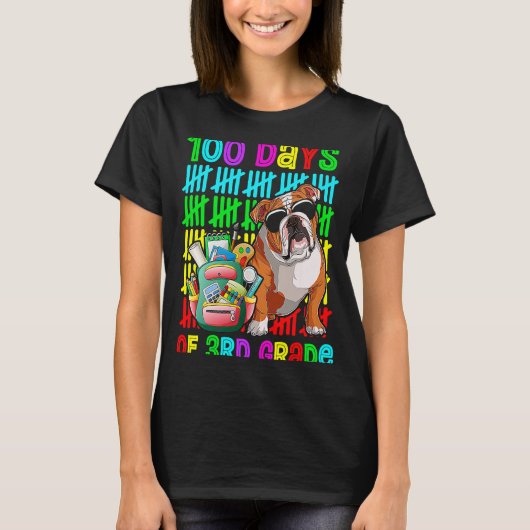 3年生の100日目の男の子子供たち英語ブルドッグD Tシャツ (正面)