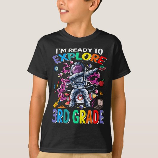 3年生のTシャツ宇宙飛行士を探索する準備ができている Tシャツ (正面)