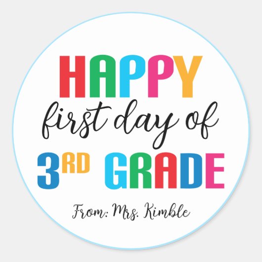 3年生カラフルの学校のシール ラウンドシール (正面)