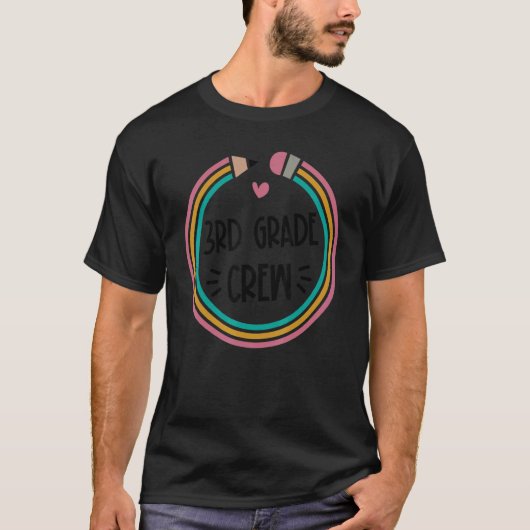 3年生クルー鉛筆ハート先生学生バックT Tシャツ (正面)