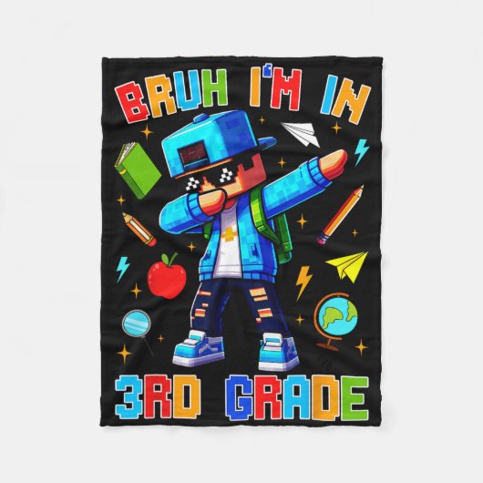 3年生ダビングかっこいいゲーマー　学校 フリースブランケット (正面)