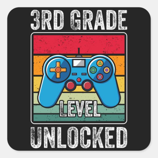 3年生レベルのロック解除された子供新学期ゲーマー スクエアシール (正面)