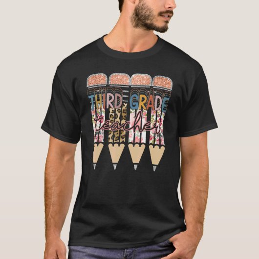 3年生先生ヒョウ鉛筆新学期 Tシャツ (正面)