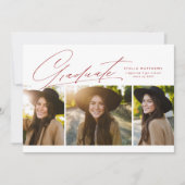 3年生写真シンプル赤モダン卒業 招待状 (正面)