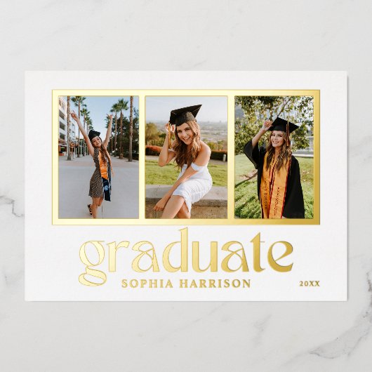 3年生写真卒業発表カード 箔招待状 (正面)