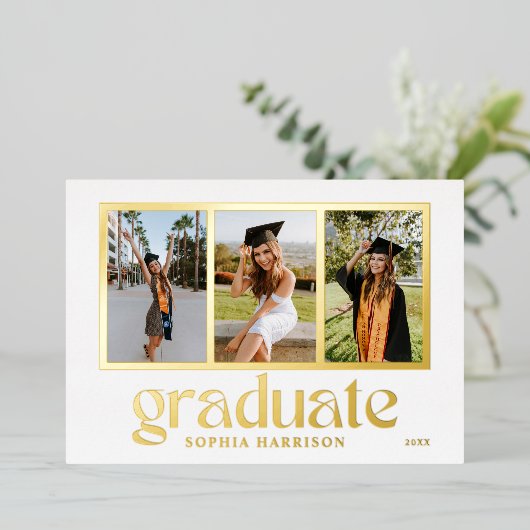 3年生写真卒業発表カード 箔招待状 (立ち正面)