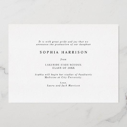 3年生写真卒業発表カード 箔招待状 (裏面)