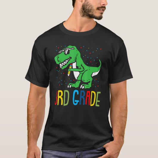 3年生新学期恐竜レックス学生茶 Tシャツ (正面)