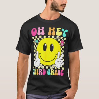 3年生 レトロ笑顔の顔 はじめての学校 Tシャツ