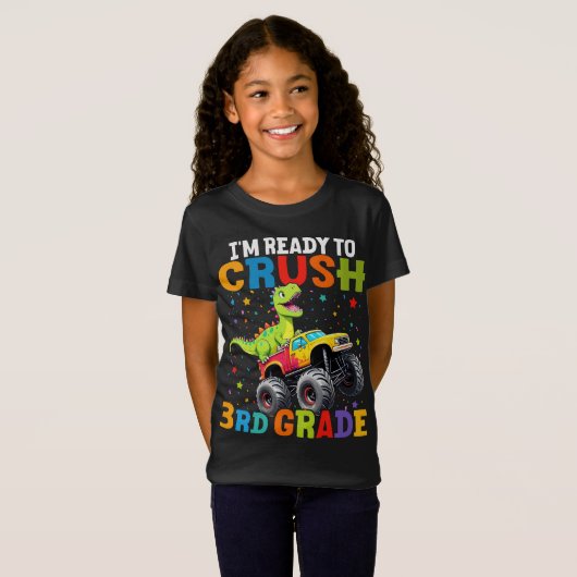 3年生Tレックスモンスタートラックをつぶす準備ができている Tシャツ (正面フル)