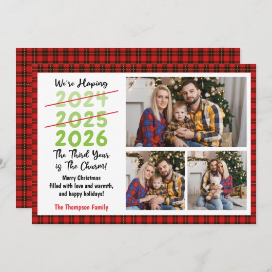 3年目は魅力3家族の写真クリスマス シーズンカード (正面/裏面)