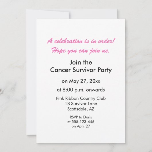 3年間の乳がん遺族パーティの招待状 招待状 (裏面)