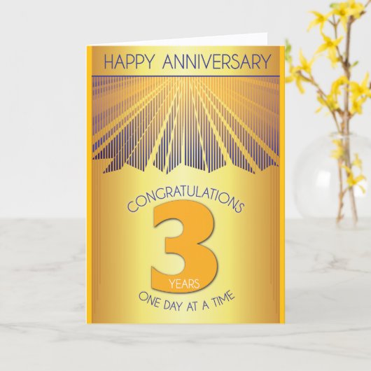 3年間の節酒記念日 | ゴールデンレイ12ステップ カード (黄色い花)
