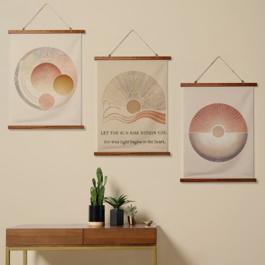 3幾何学太陽の木製の壁のタペストリーのセット 吊り下げ型タペストリー (非対称)