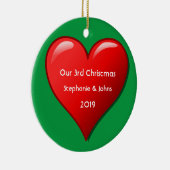 3度目のクリスマスと2019年のかわいい赤いハート セラミックオーナメント (右)