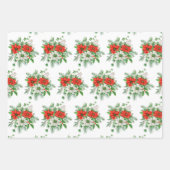 3座標クリスマスポインセチア赤い格子縞 ラッピングペーパーシート (正面)