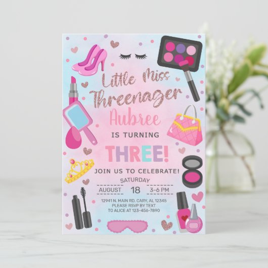 3恋しく思歳の女の子3歳の誕生日の招待 招待状 (スタンド正面)