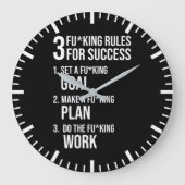 3成功のルール – 厳しい厳しいやる気を起こさせる ラージ壁時計 (正面)