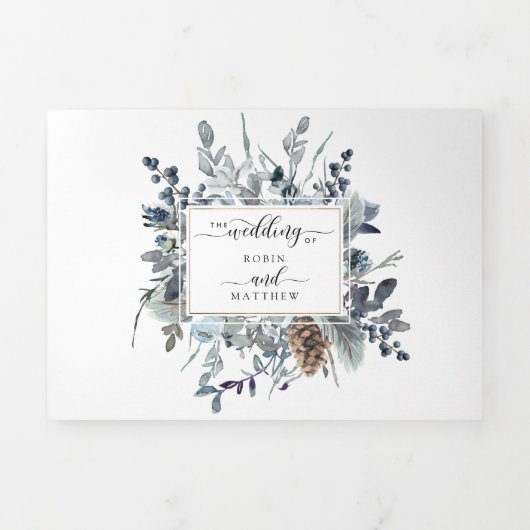 3折招待状とRSVPブルーフローラ結婚 三つ折り招待状 (カバー)