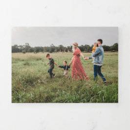 3折4フォトクリスマスカード水彩画モノグラム 三つ折りクリスマスカード