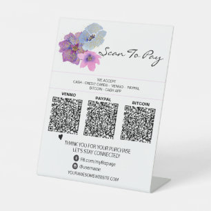 *~* 3支払いテーブルテントQRテーブルトップブルーフローラ 台座サイン