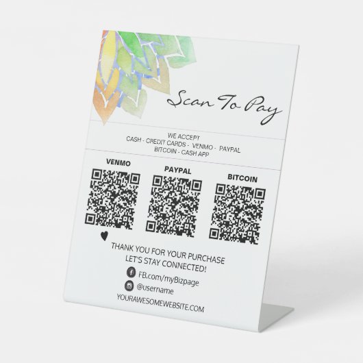 *~* 3支払いテーブルテントQR -霊気ヨガテーブルトップ 台座サイン (正面)