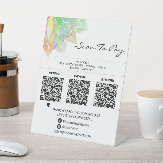 *~* 3支払いテーブルテントQR -霊気ヨガテーブルトップ 台座サイン (インサイチュ)