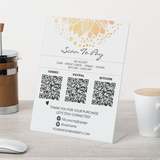 *~* 3支払い表テントQRテーブルトップヨガ霊気 台座サイン (インサイチュ)