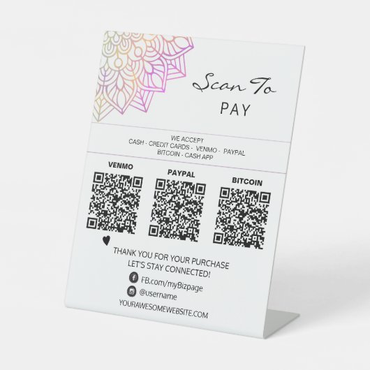 *~* 3支払い表テントQRヨガ・テーブルトップ・霊気 台座サイン (正面)
