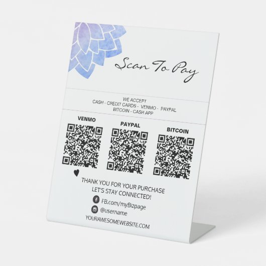 *~* 3支払い表テントQR霊気ヨガ卓上 台座サイン (正面)