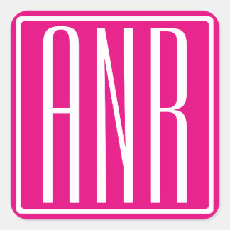 3文字のイニシャルモノグラム | ホットピンクに白 スクエアシール