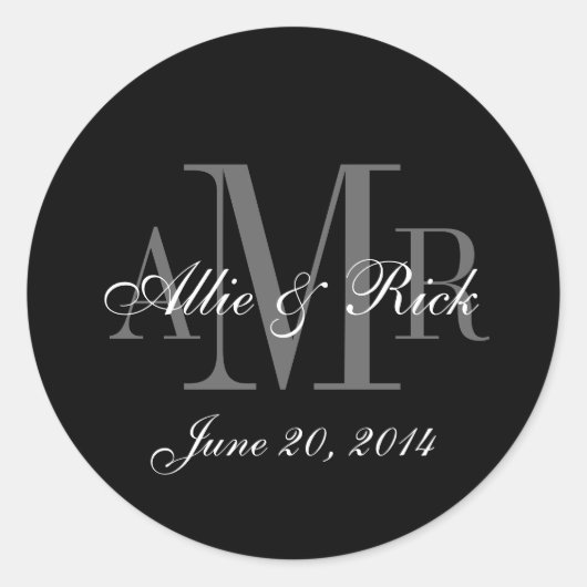 3文字のモノグラム名結婚式の引き出物ラベル ラウンドシール (正面)