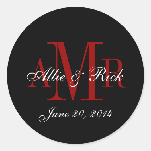 3文字のモノグラム名結婚式の引き出物ラベル ラウンドシール (正面)