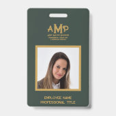 3文字の金ゴールドモノグラムのロゴ（濃い緑） バッジ (表面)