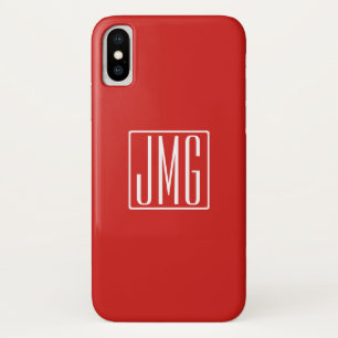 3文字イニシャル モノグラム 赤と白 (またはDIYカラー) iPhone X ケース