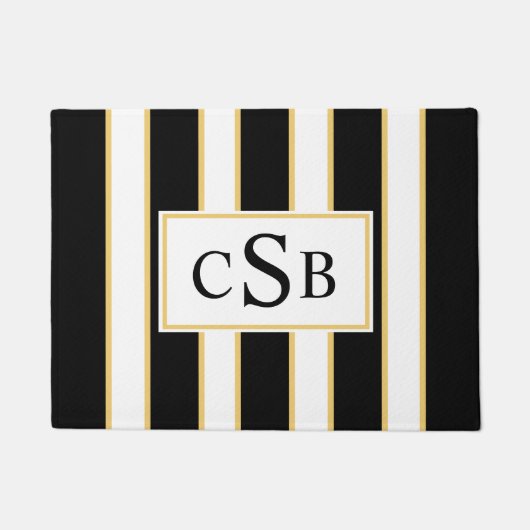 3文字スタイリッシュモノグラム| 白黒ストライプ ドアマット (正面)