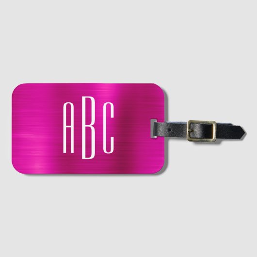 3文字モダンホッモノグラムのクピンク箔 ラゲッジタグ (正面横)