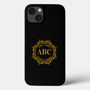 3文字モノグラムと金ゴールド円枠の名前 iPhone 13ケース