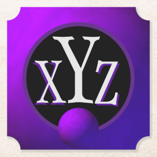 3文字モノグラムの深い紫メタリック ペーパーコースター