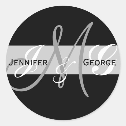 3文字モノグラムイニシャル結婚ズステッカー ラウンドシール (正面)