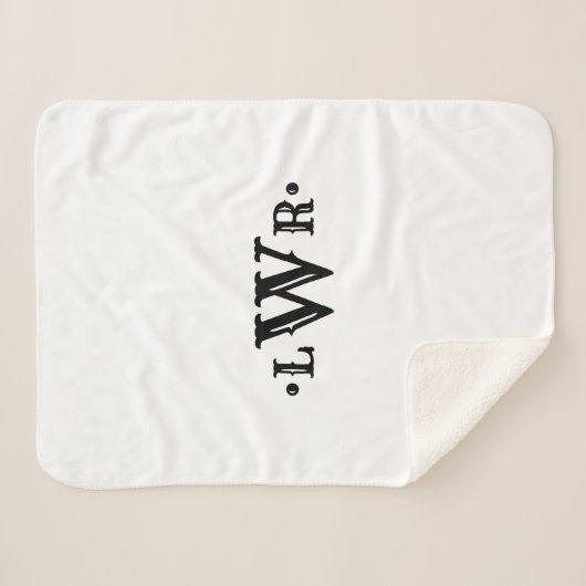 3文字モノグラムカスタムエレガントブラックアンドホワイト シェルパブランケット (正面(横))