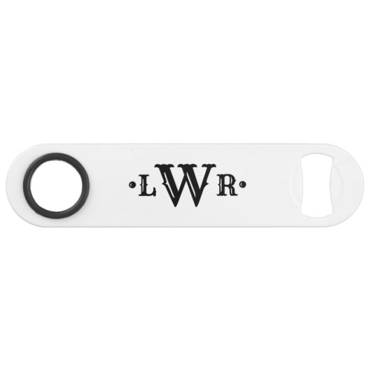 3文字モノグラムカスタムエレガントブラックアンドホワイト スピード栓抜き (正面(横))